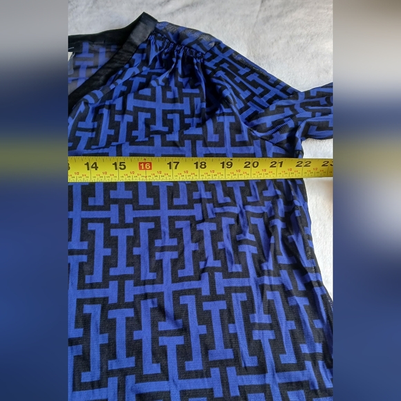 INC International Concepts Royal Blue and Black Geometric Button-Front Blouse - Picture 10 of 14